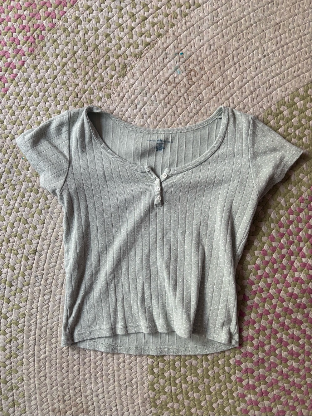 Brandy Melville Sage Ribbed Henley Crop Top